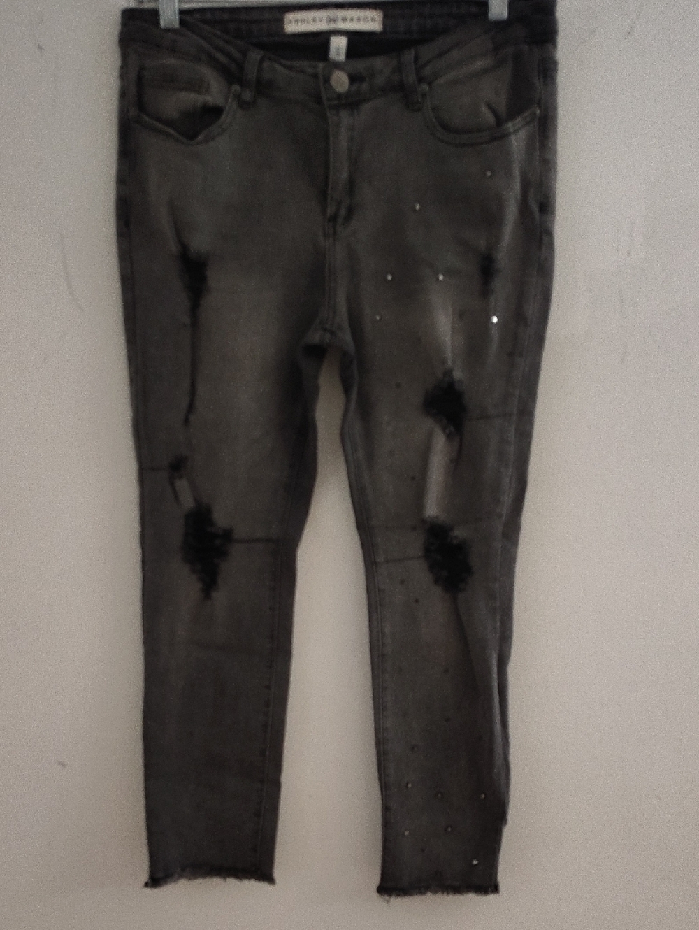 Ashley Mason Women's Faded Black Studded Skinny Jeans with Stud Accents